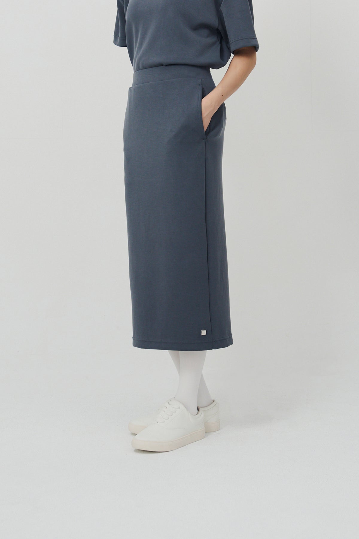 柔膚中長裙 Tenderism Midi Skirt - 藍霧灰 Dove Gray